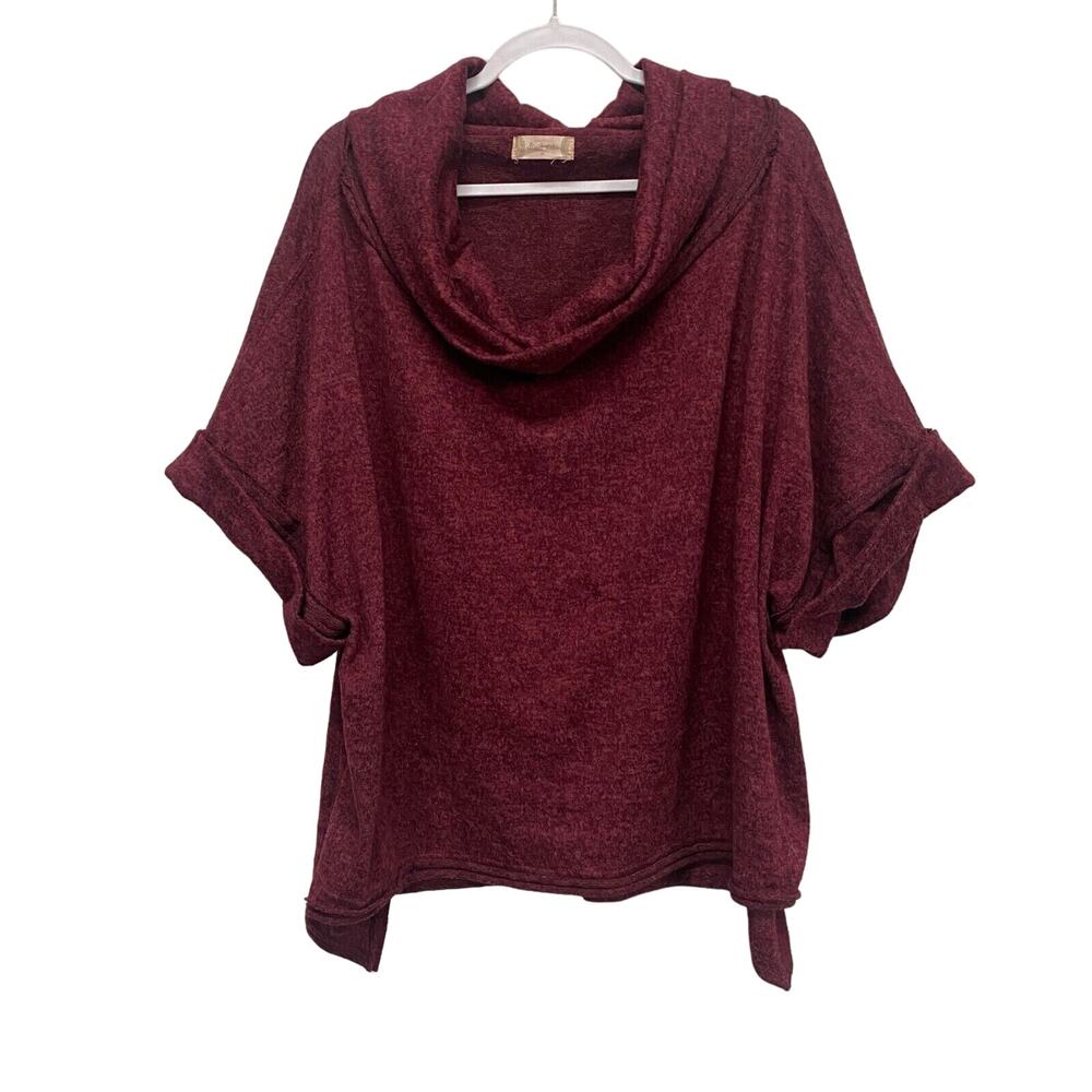 altar'd state womens cowl neck heathered maroon short sleeve sweater size M